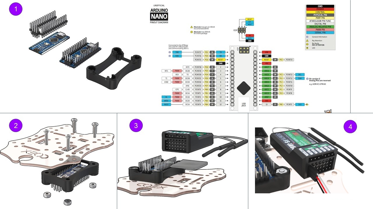 Монтаж Arduino nano и радиоприемника Flysky i6